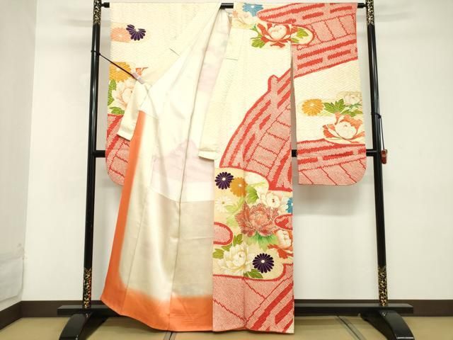 平和屋着物■豪華振袖　絞り　御所車道長花文　金銀彩　逸品bi2822 駒刺繍 平和屋着物□豪華振袖 正絹 藤花房 牡丹 DABD0729op