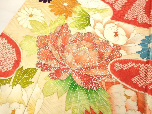 平和屋着物□豪華振袖 駒刺繍 絞り 草花文 金銀彩 正絹 逸品