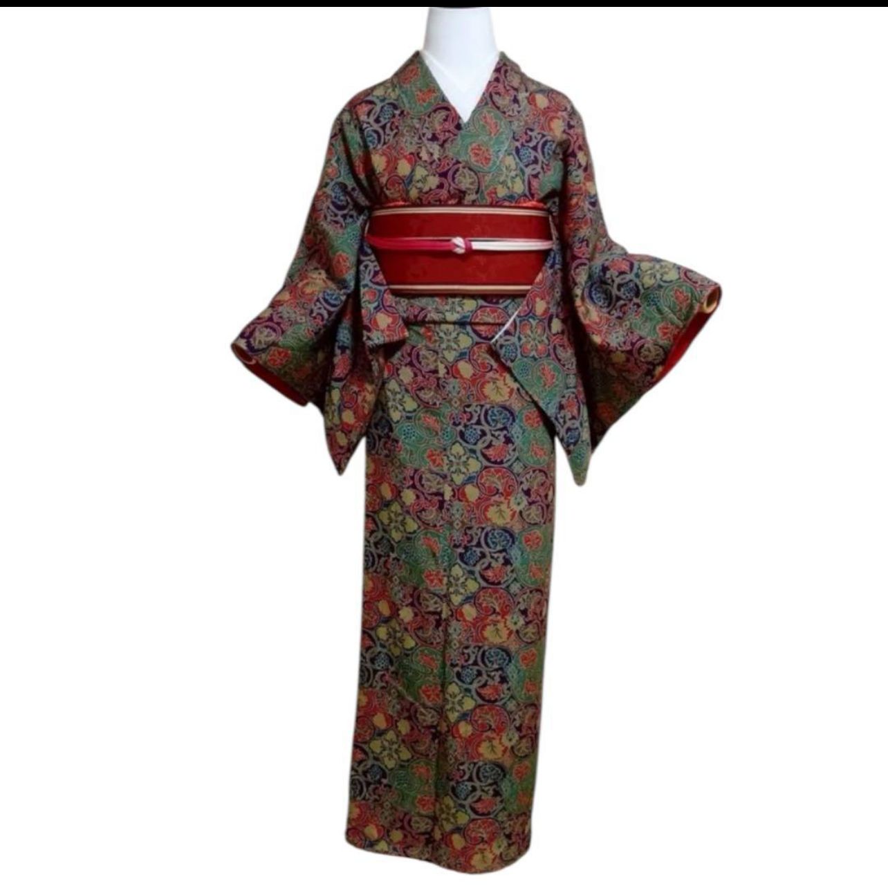 正絹】袷 江戸更紗 小紋 フルセット 4点 しつけ 未使用級 上品コーデ