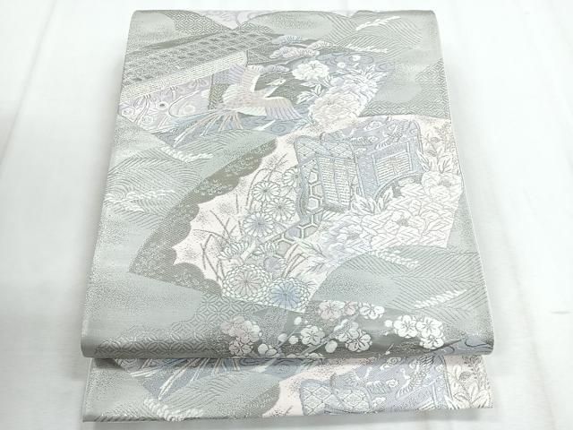 平和屋着物◎六通柄袋帯 唐織 御所車花文 プラチナ箔九百錦 正絹 逸品