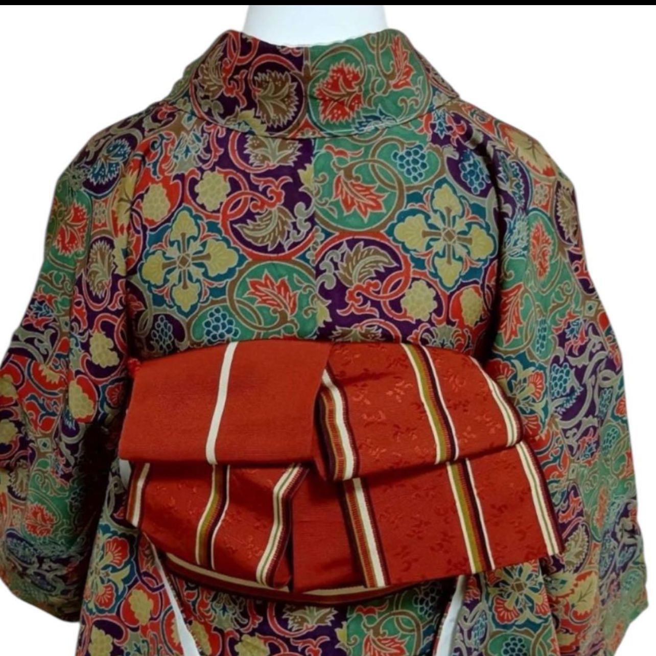 正絹】袷 江戸更紗 小紋 フルセット 4点 しつけ 未使用級 上品コーデ