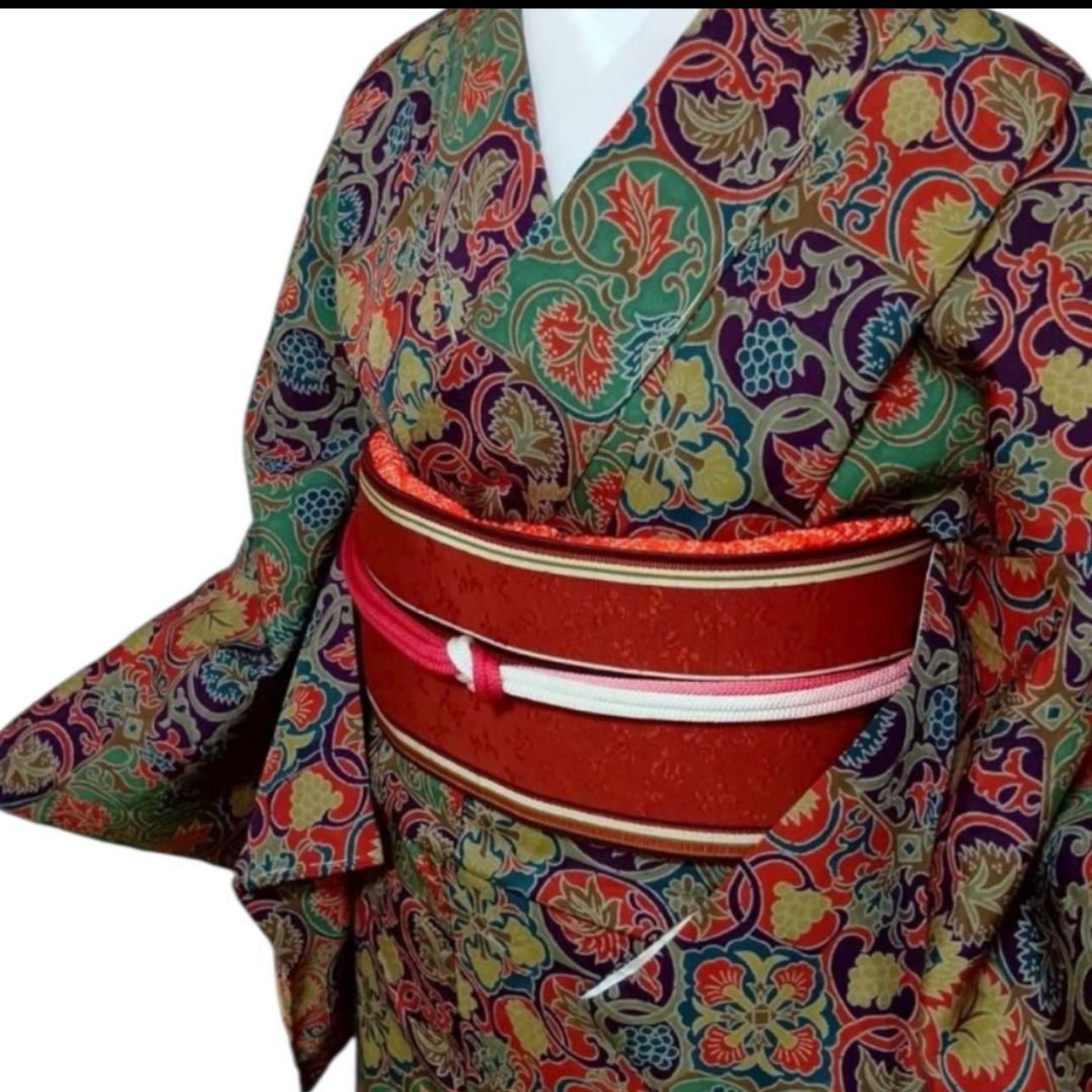 正絹】袷 江戸更紗 小紋 フルセット 4点 しつけ 未使用級 上品コーデ