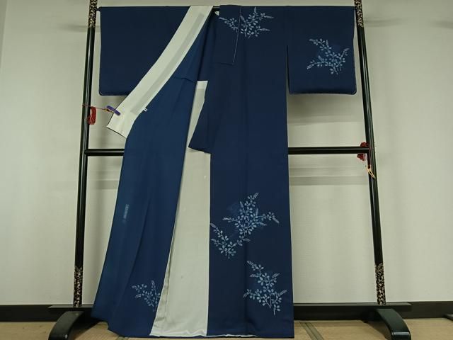 平和屋着物▽無形文化財保持者 古庄理一郎 本藍染め 訪問着 単衣 萩文