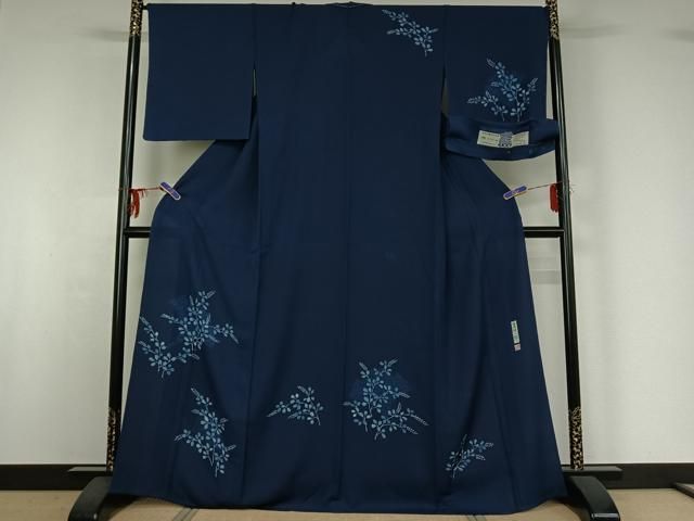 平和屋着物▽無形文化財保持者 古庄理一郎 本藍染め 訪問着 単衣 萩文