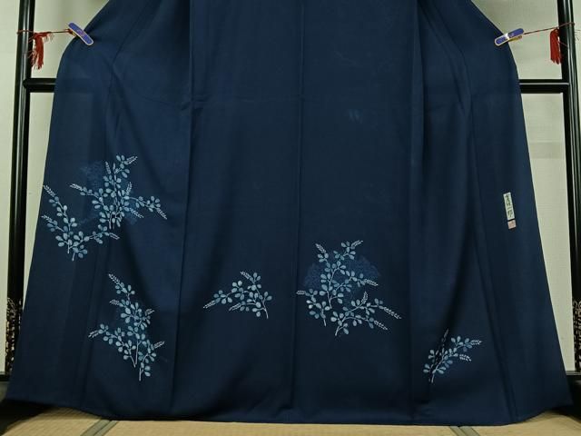 平和屋着物▽無形文化財保持者 古庄理一郎 本藍染め 訪問着 単衣 萩文