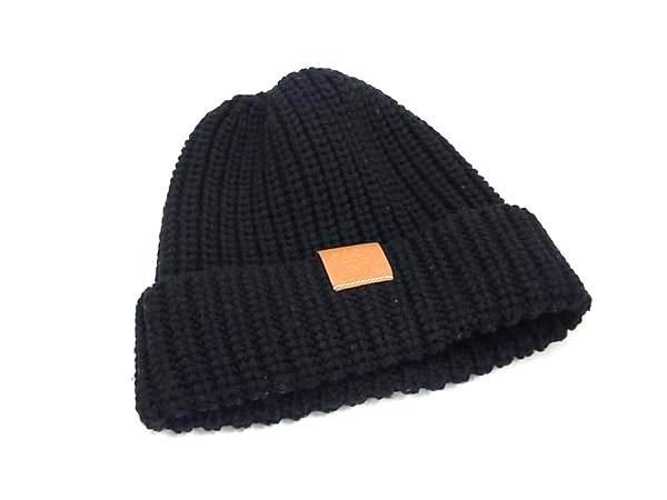 LOEWE ロエベ ニット帽 ニットキャップ アナグラム ブラック ウール100
