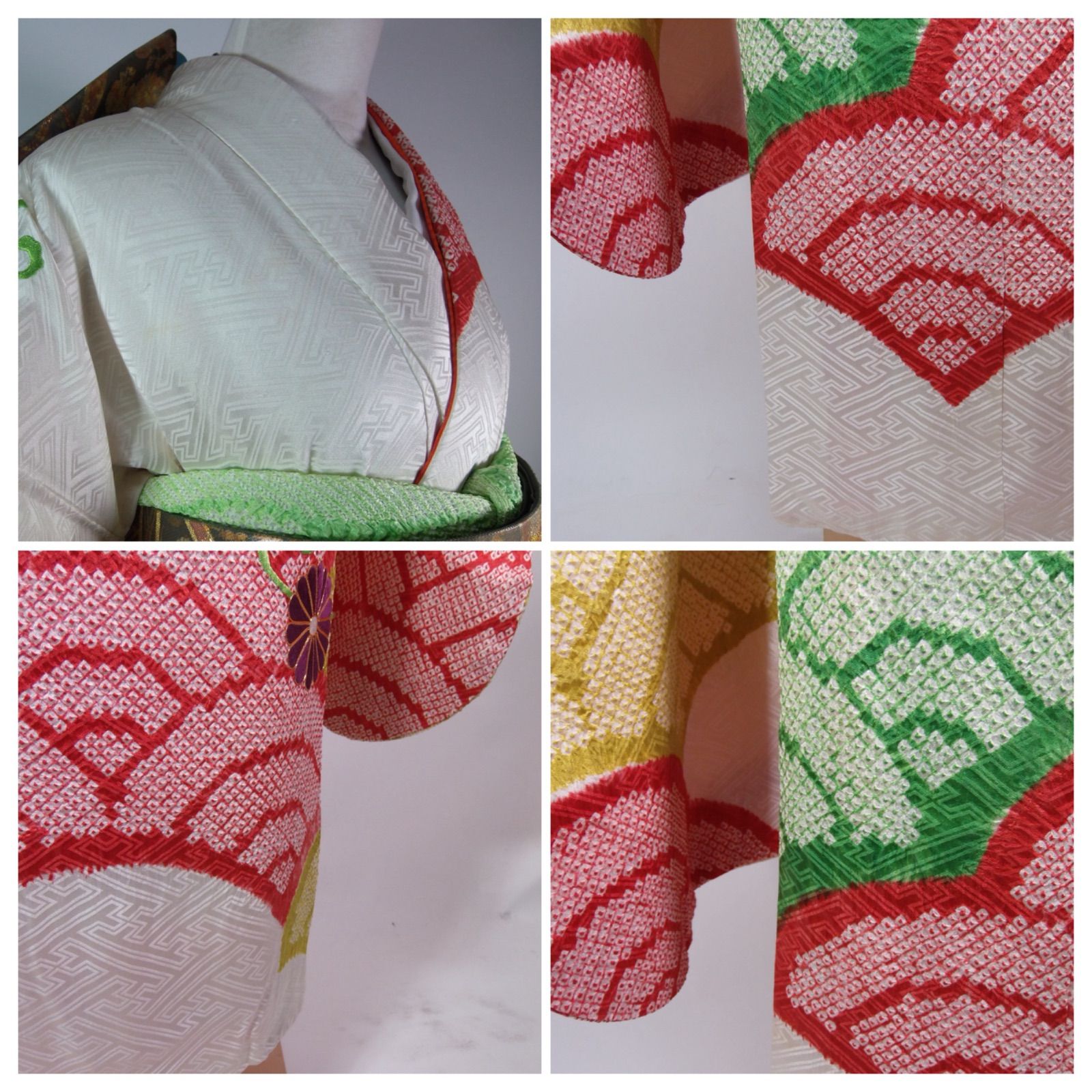 振袖 正絹 鹿子絞り 青海波に菊花 沙耶型地紋 日本刺繍 金駒刺繍 古典