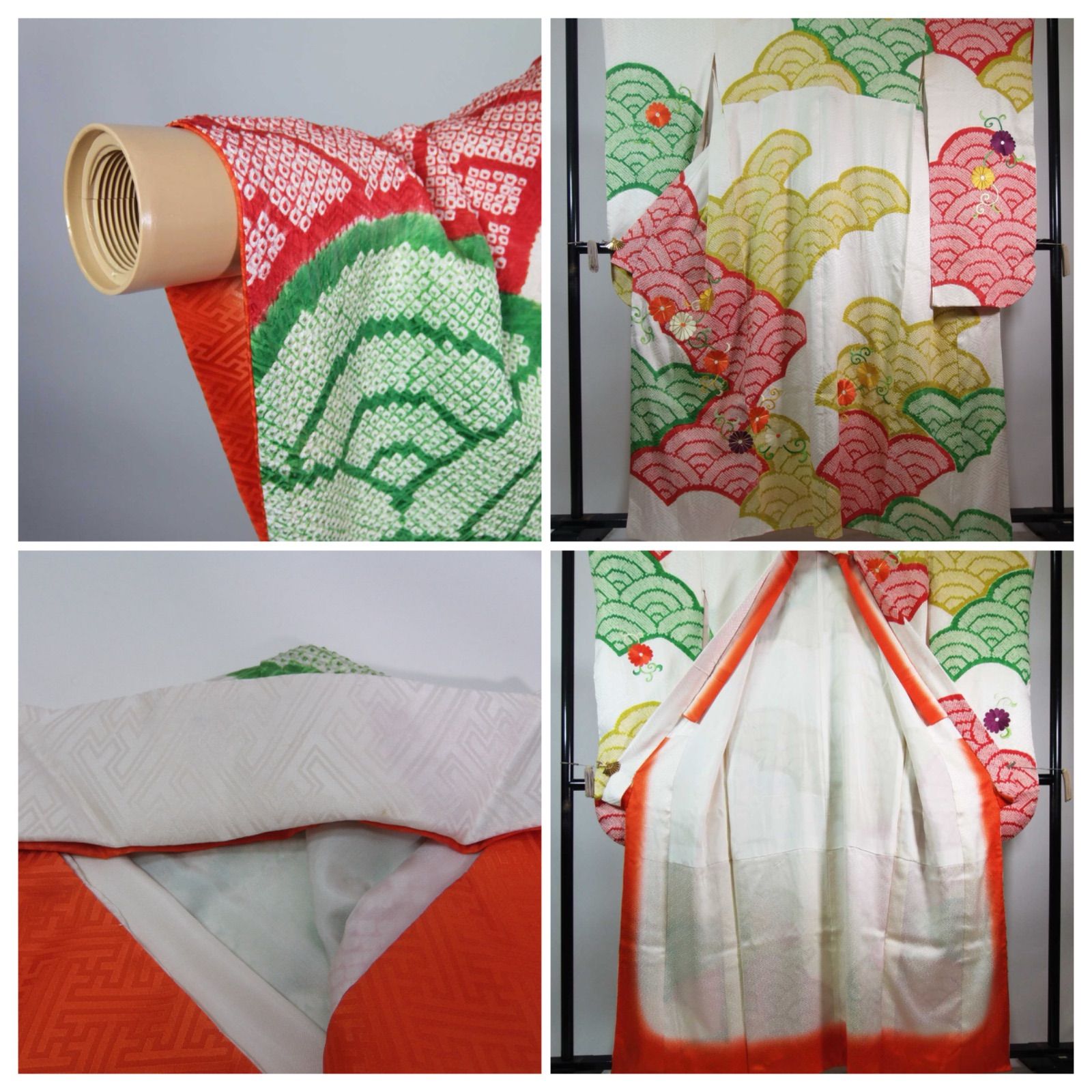 振袖 正絹 鹿子絞り 青海波に菊花 沙耶型地紋 日本刺繍 金駒刺繍 古典