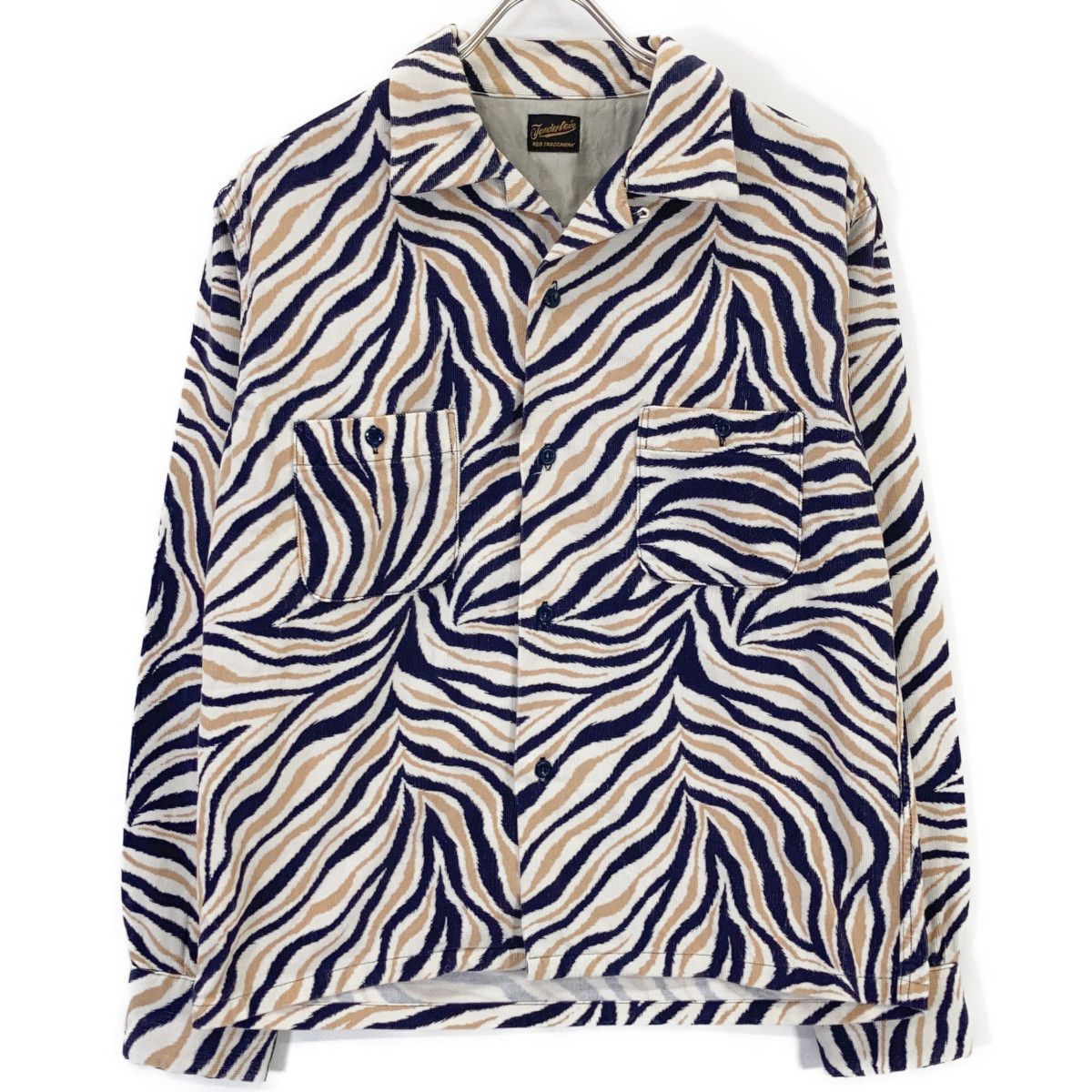 TENDERLOIN テンダーロイン ﾍﾞｰｼﾞｭ×ﾈｲﾋﾞｰ ｺｰﾃﾞｭﾛｲ ｾﾞﾌﾞﾗ柄 長袖 開襟