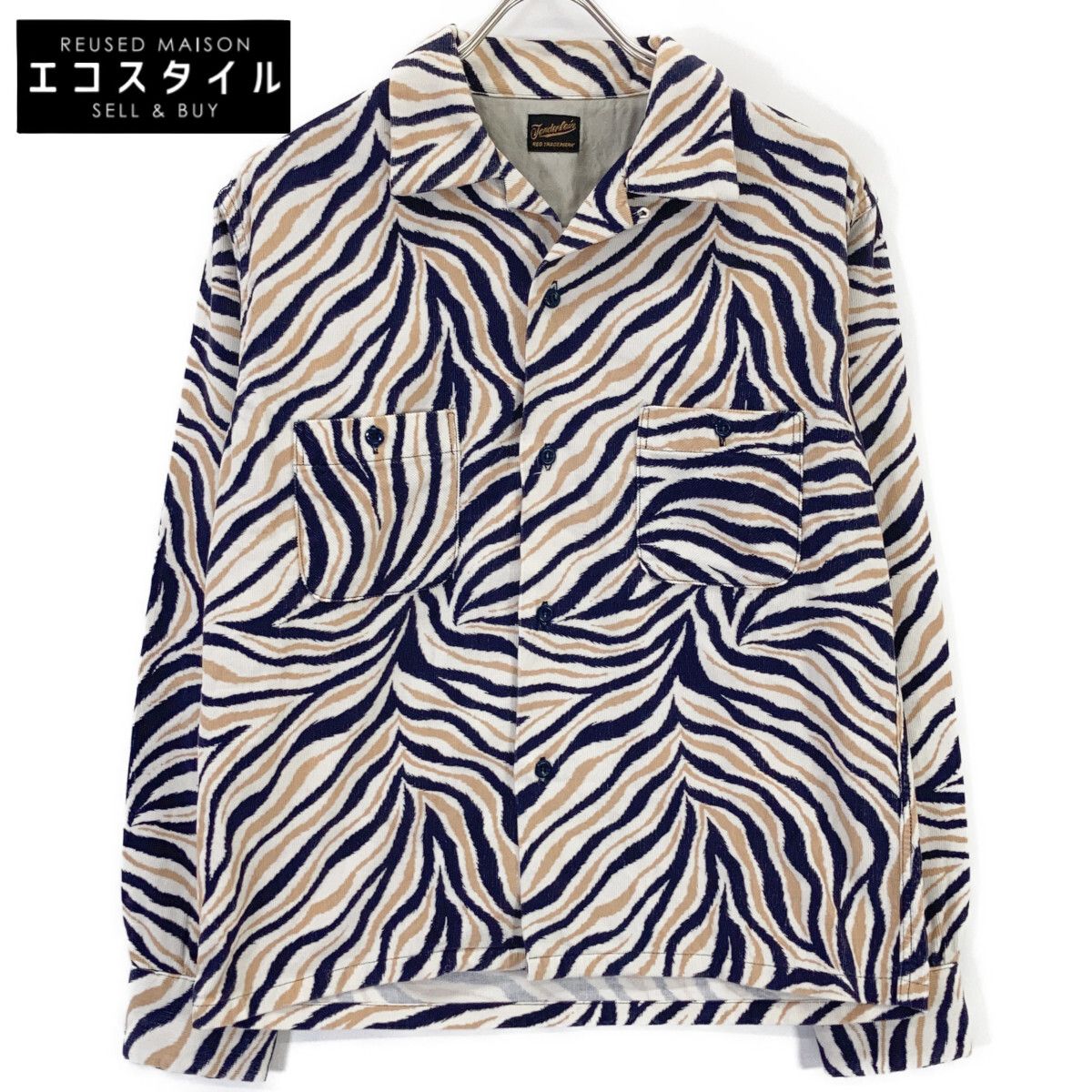 TENDERLOIN テンダーロイン ﾍﾞｰｼﾞｭ×ﾈｲﾋﾞｰ ｺｰﾃﾞｭﾛｲ ｾﾞﾌﾞﾗ柄 長袖 開襟