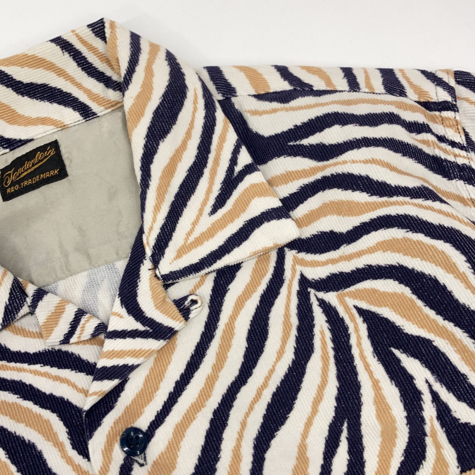 TENDERLOIN テンダーロイン ﾍﾞｰｼﾞｭ×ﾈｲﾋﾞｰ ｺｰﾃﾞｭﾛｲ ｾﾞﾌﾞﾗ柄 長袖 開襟