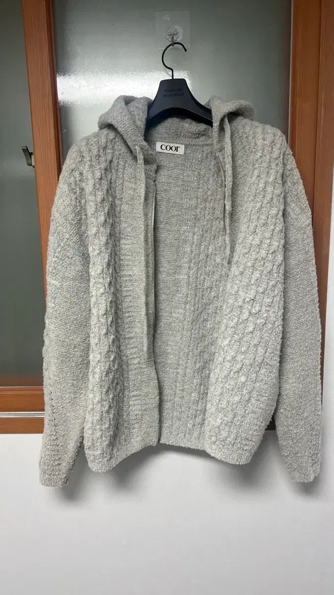 coor リングケーブルニット フーディー ジップアップ グレー L