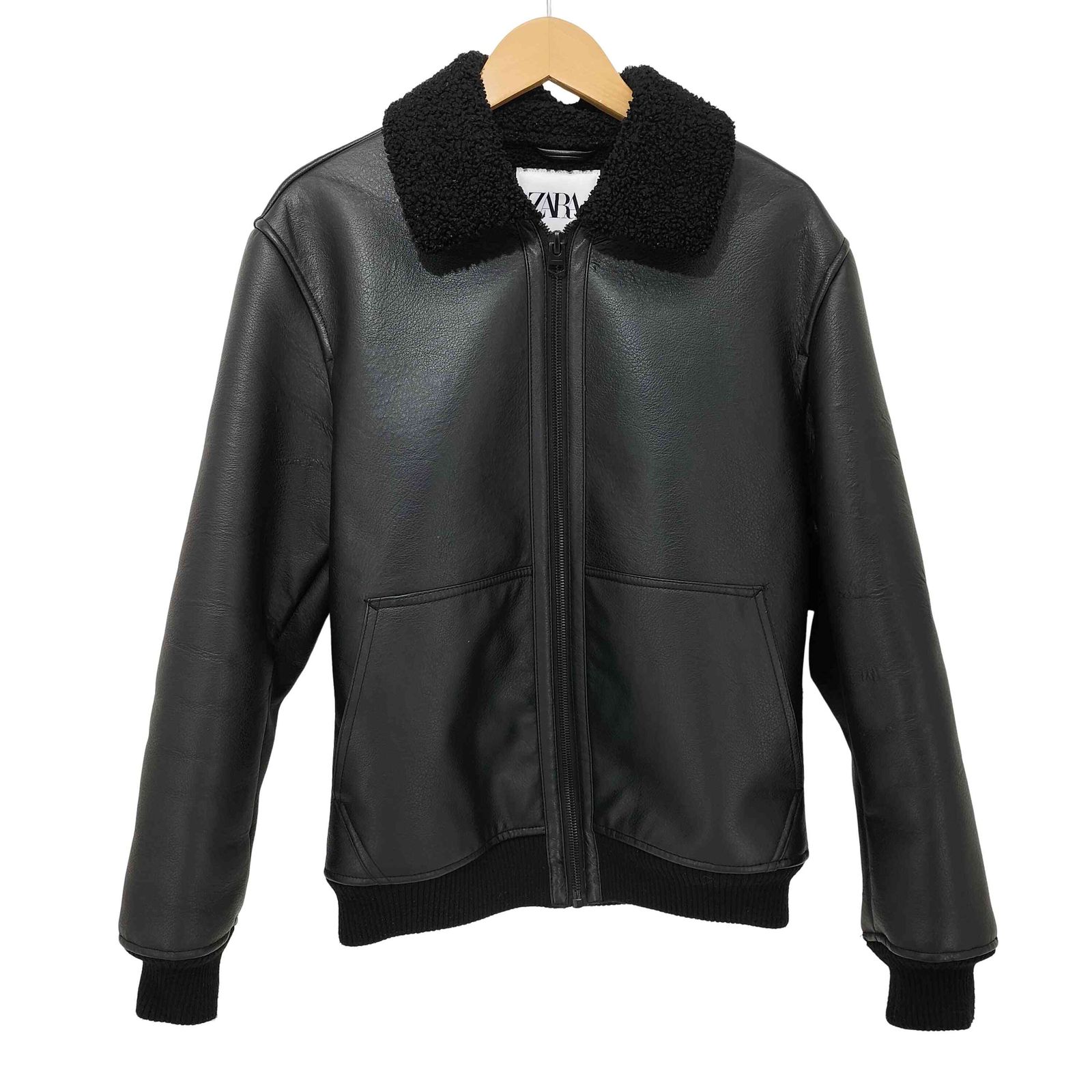 ザラ ZARA 襟ボア フェイクレザー ボンバージャケット メンズ import