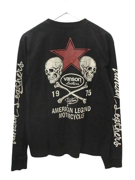バンソン VANSON スカル プリント 長袖 カットソー ロンT L 黒