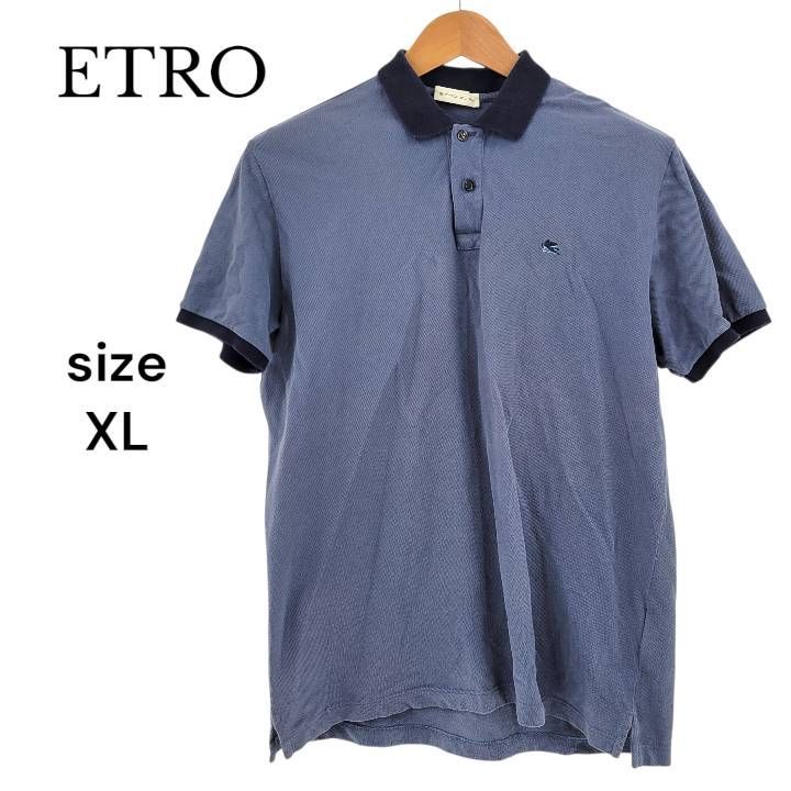 Etro エトロ 半袖ポロシャツ ネイビーブルー イタリア製 ペイズリー柄
