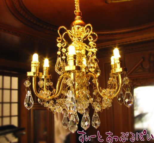 ミニチュア 【3V電池式LED照明】　スワロフスキークリスタル　シャンデリア　６灯　 HKL-CR-777 ドールハウス用