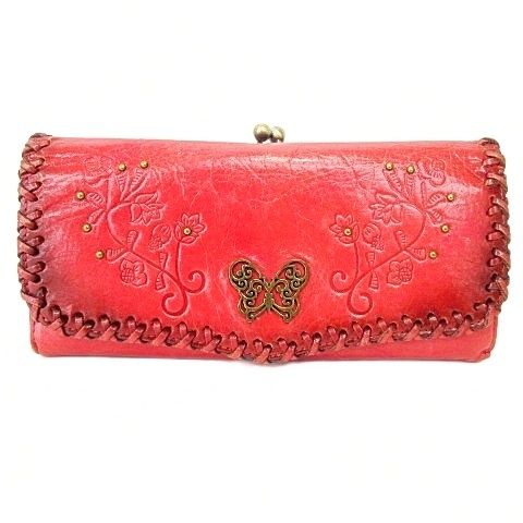 アナスイ ANNA SUI 長財布 がま口 バタフライ レザー ベリー ピンク