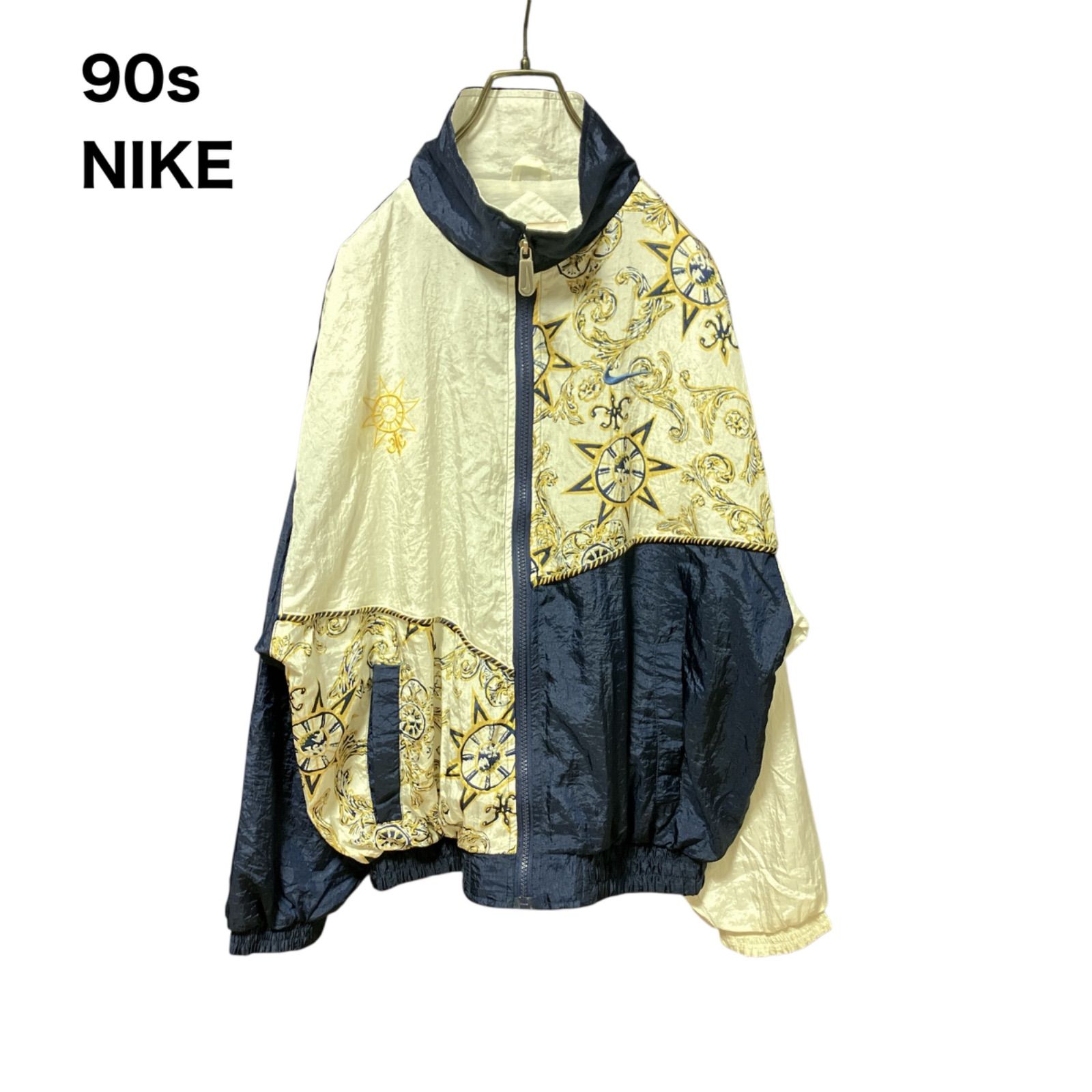 稀少90s 海外古着 NIKE 銀タグ ロゴ刺繍 フルジップ ナイロン 