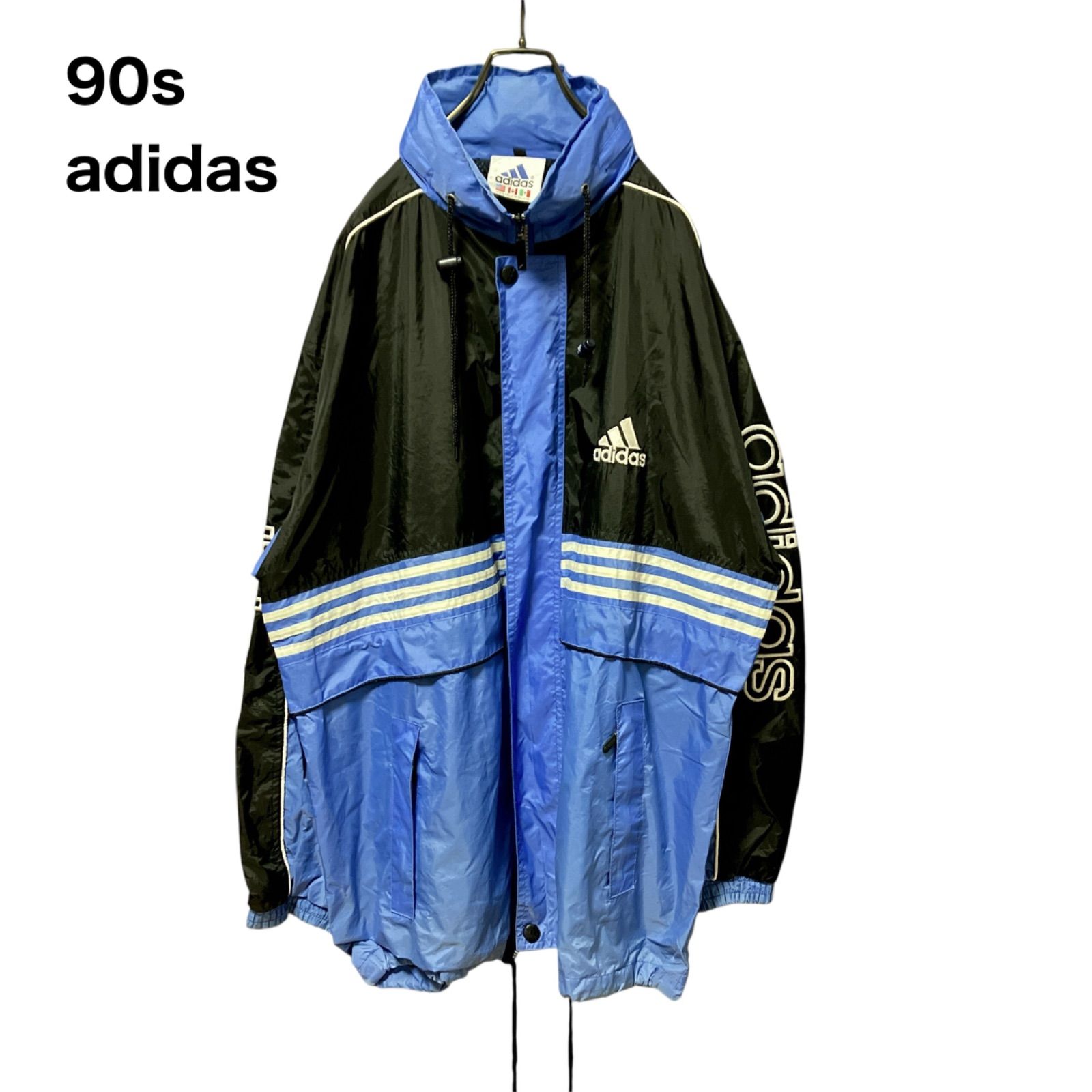 稀少】90s adidas アディダス フルジップナイロンジャケット ロゴ刺繍