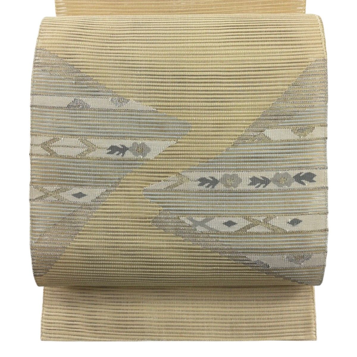 名古屋帯 秀品 八寸名古屋帯 夏帯 絽 草花 霞 金銀糸 ベージュ 正絹 