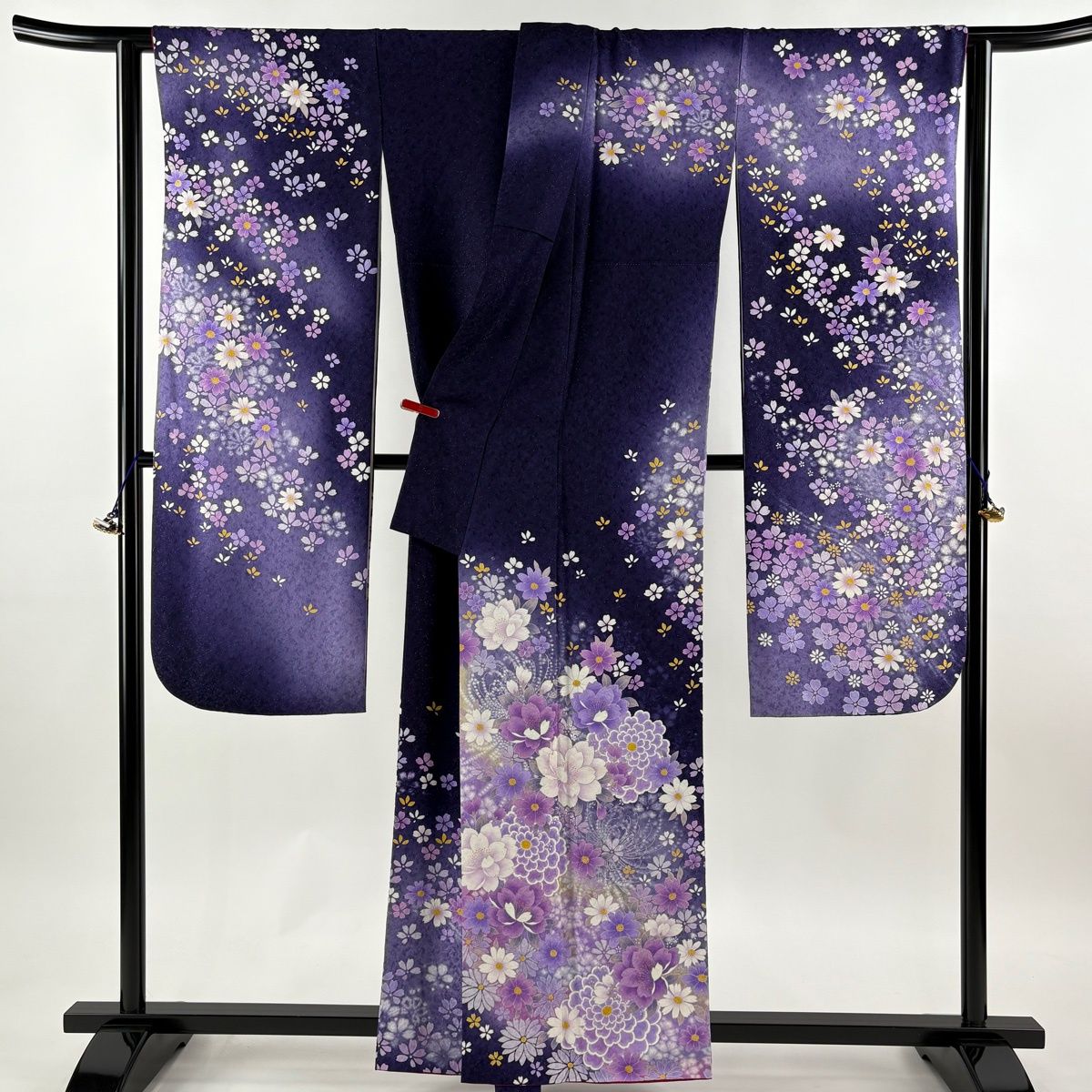 美品】 振袖 身丈160.5cm 裄丈67.5cm L 袷 桜 菊 銀通し 銀彩 紫 正絹