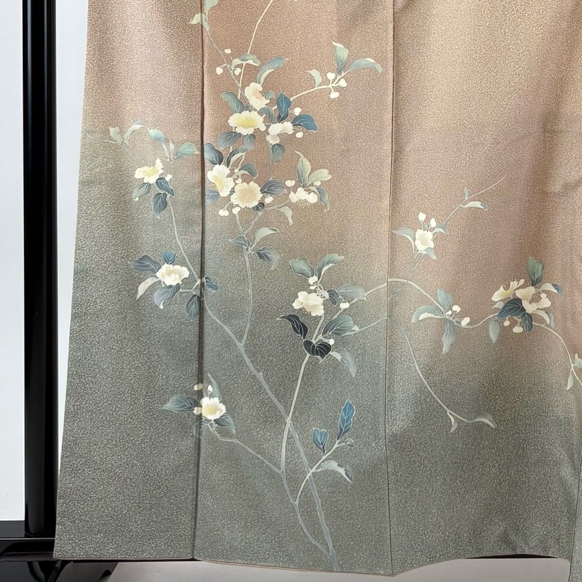 訪問着 身丈162cm 裄丈67cm M 袷 紬地 落款 枝花 ぼかし ベージュ 正絹