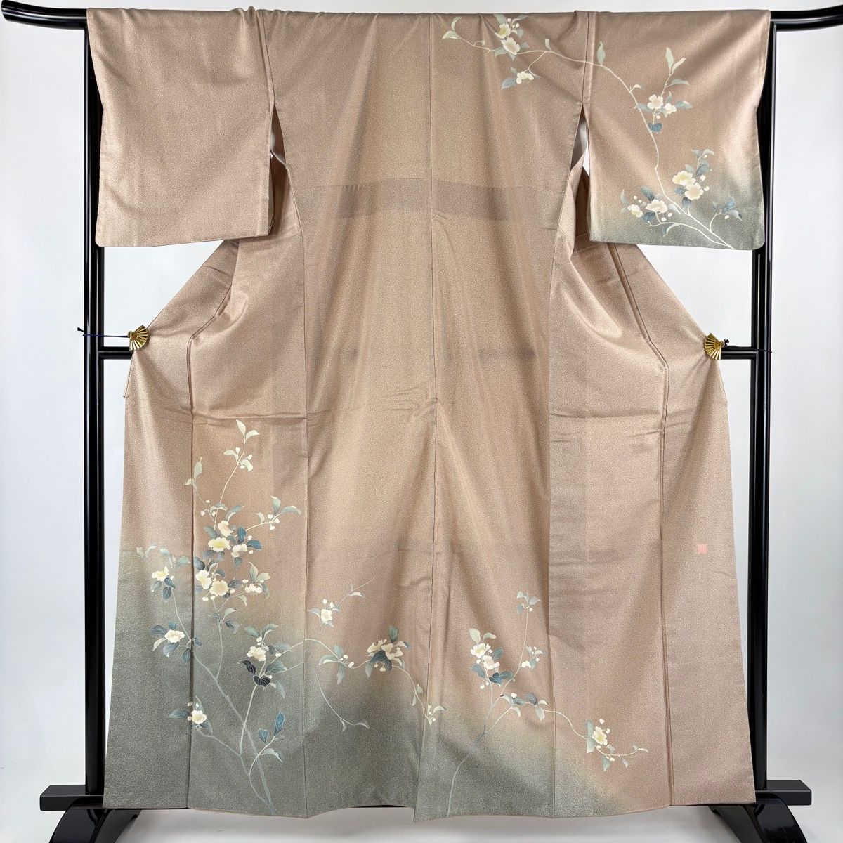 訪問着 身丈162cm 裄丈67cm M 袷 紬地 落款 枝花 ぼかし ベージュ 正絹