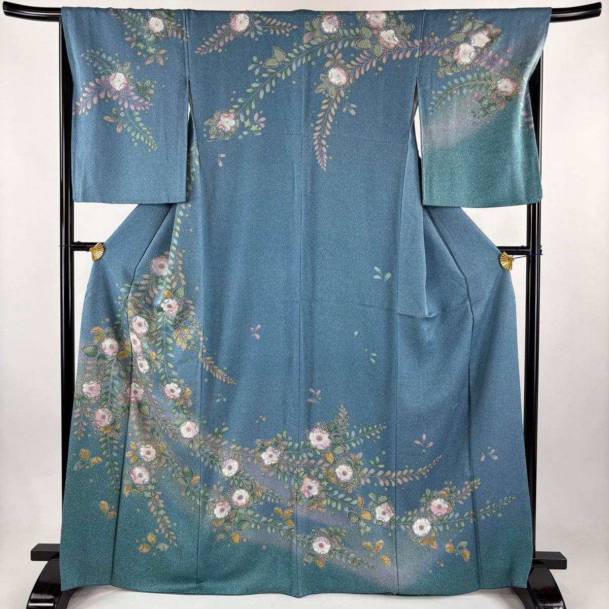 訪問着 身丈166cm 裄丈67.5cm L 袷 辻が花柄 金彩 ぼかし 水色 正絹 秀