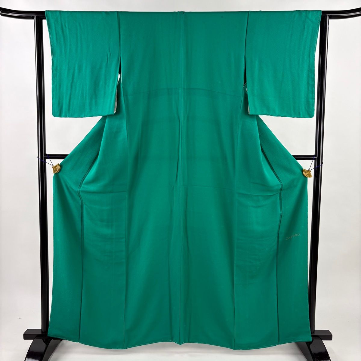 色無地 身丈163cm 裄丈63cm S 袷 コシノヒロコ 落款 地紋 緑 正絹 秀品