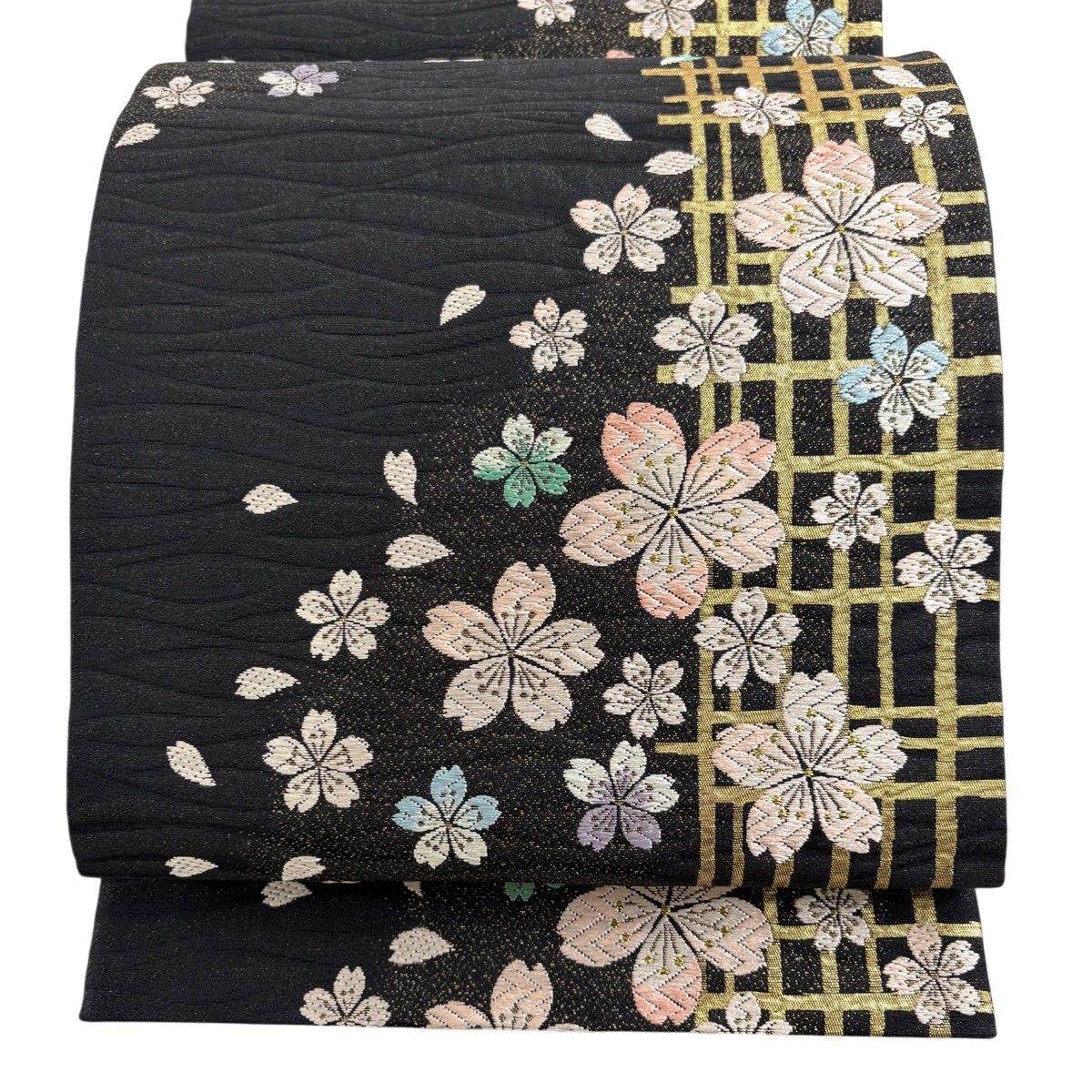 袋帯 秀品 桜 花びら 唐織 箔 黒 六通 正絹 【中古】 - メルカリ