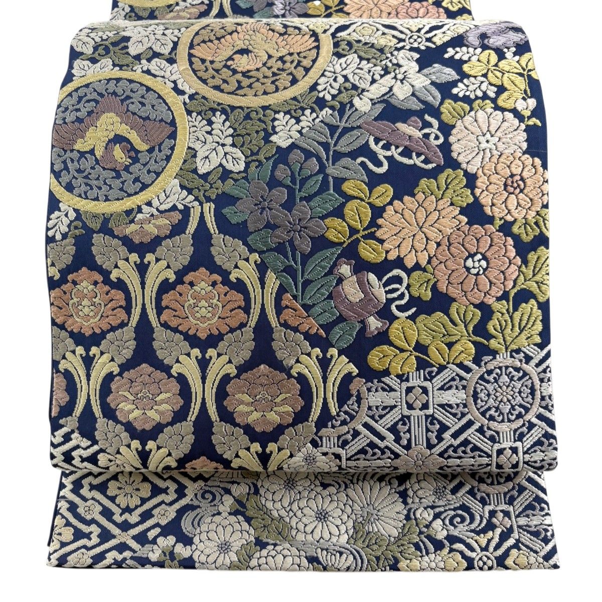 袋帯 秀品 花鳥 秋草 唐織 紺色 六通 正絹 【中古】 - メルカリ