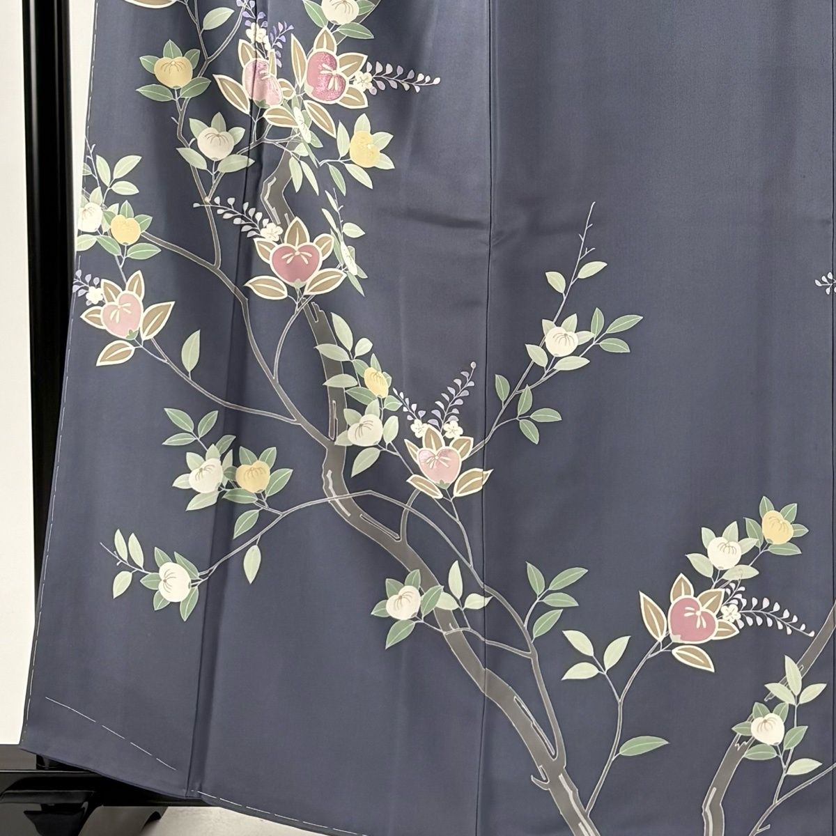 訪問着 身丈162.5cm 裄丈65cm M 袷 千總 落款 橘 刺繍 金彩 青灰色 