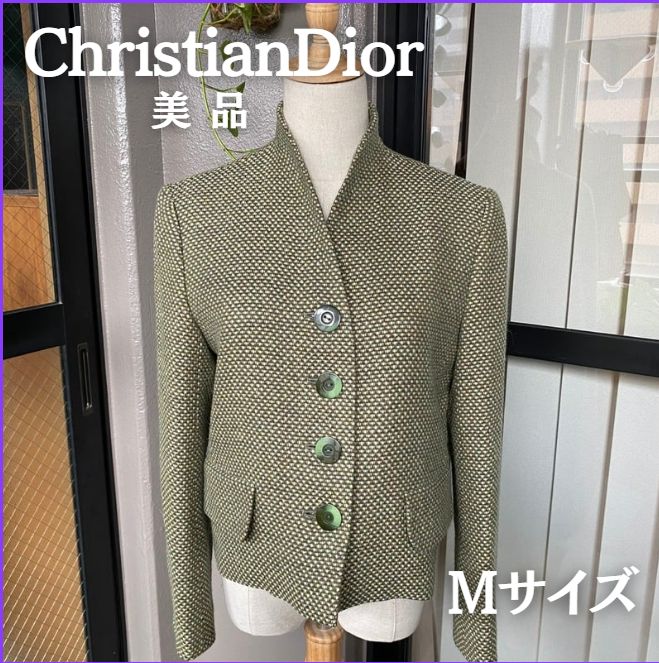 美品 Christian Dior ヴィンテージ ノーカラージャケット グリーン