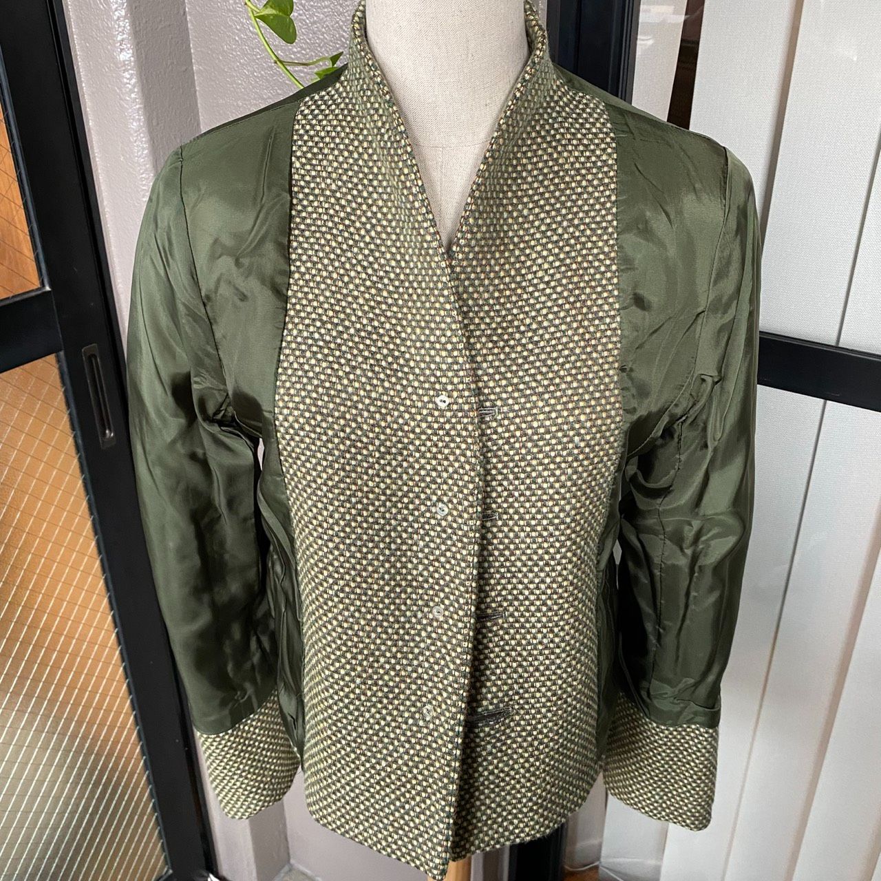 美品 Christian Dior ヴィンテージ ノーカラージャケット グリーン