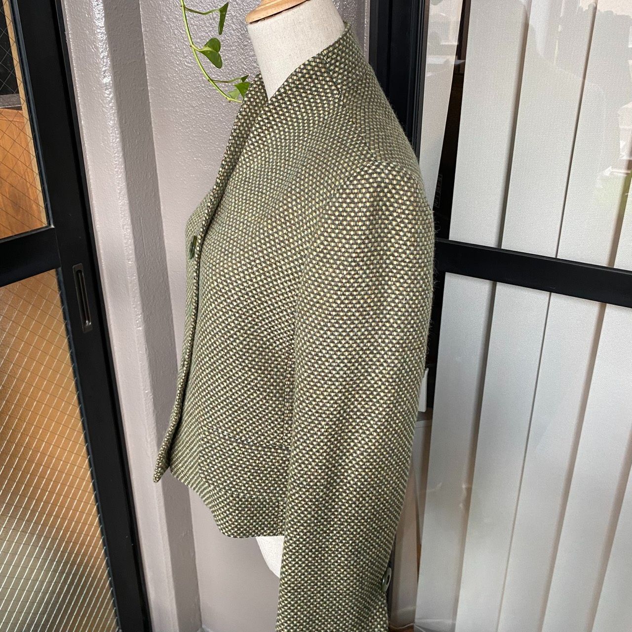 美品 Christian Dior ヴィンテージ ノーカラージャケット グリーン