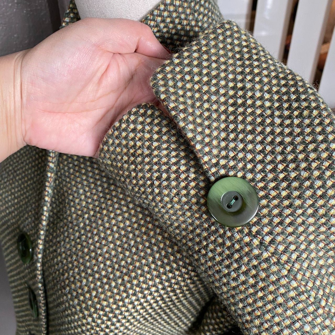 美品 Christian Dior ヴィンテージ ノーカラージャケット グリーン