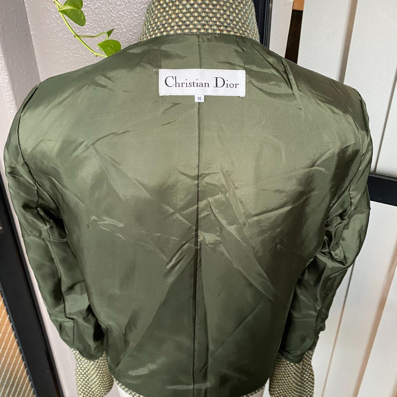 美品 Christian Dior ヴィンテージ ノーカラージャケット グリーン