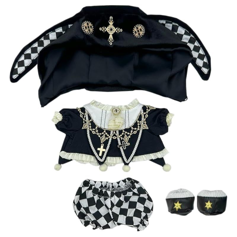 【新品】 niannyyhouse　10cm 20cm ぬいぐるみ 服　帽子 　上着　チェック柄 　ズボン　靴　黒と金のスーツ　綿人形　着せ替え　ドールアクセサリ (Black-20cm) 0