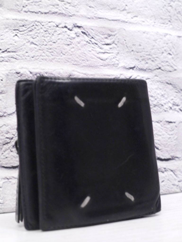 メゾンマルジェラ 折財布 4ステッチ 11 レザー黒 ネイビー バイカラー箱付き 定番 Maison Margiela 11 メゾンマルジェラ⑪ ユニセックス 4ステッチ