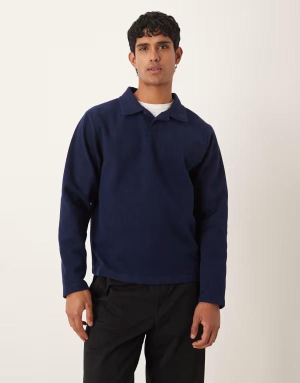 エイソス メンズ アウター パーカー・スウェット スウェット ウール シャツ ASOS DESIGN oversized fixed hem wool look sweatshirt NAVY ネイビー