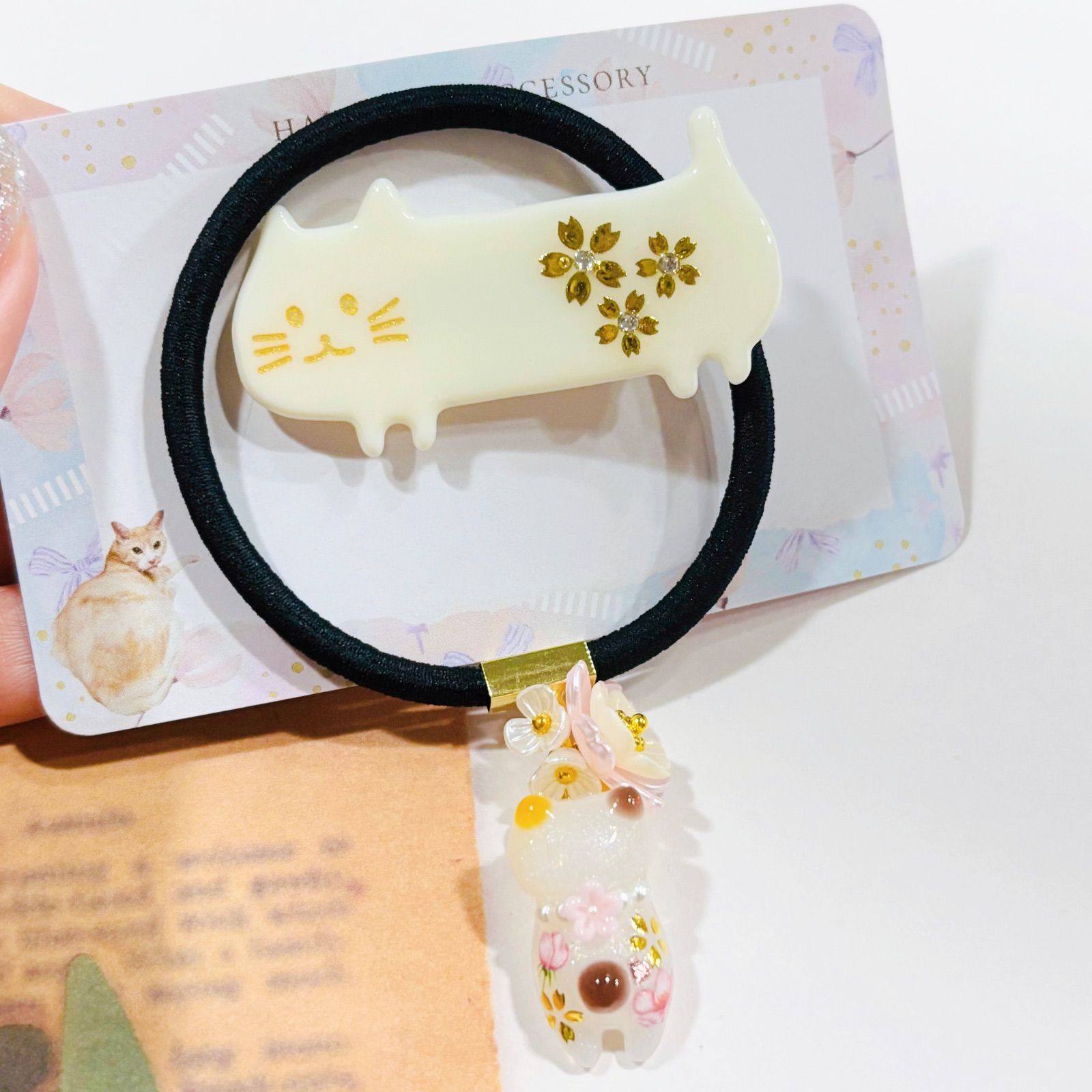 ♡桜ぐで猫ちゃんヘアゴム＆ヘアクリップのセット♡ - メルカリ