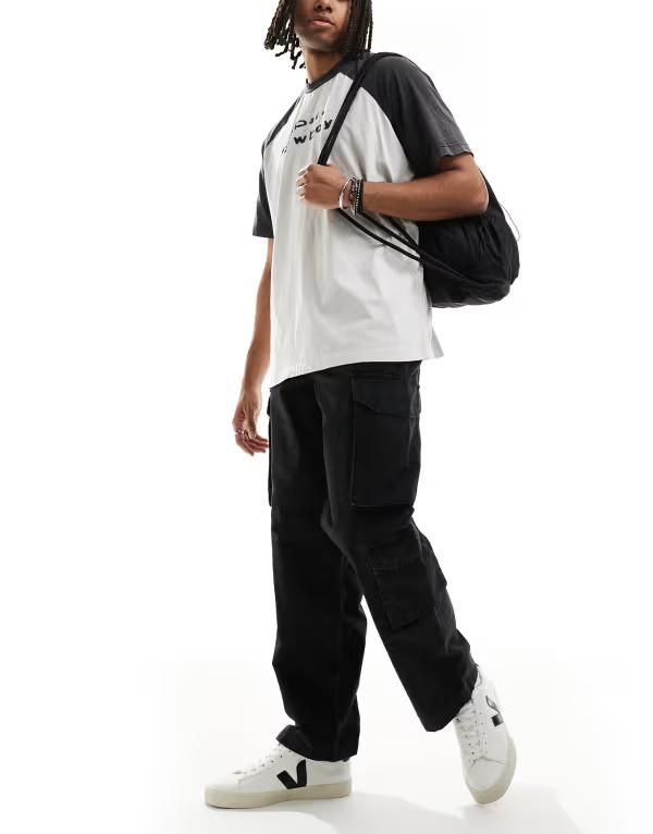 リバーアイランド メンズ ボトムス カジュアルパンツ カーゴパンツ パンツ River Island loose fit cargo pants Black ブラック