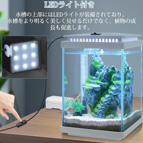 ◇FEDOUR 5L小型ガラス水槽、静かな透明アクアリウム、LEDライト