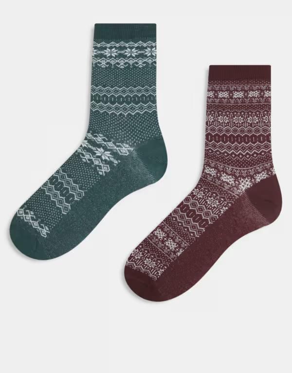 エイソス メンズ アンダーウェア 靴下 ASOS DESIGN 2 pack fairisle socks and IVORY アイボリー