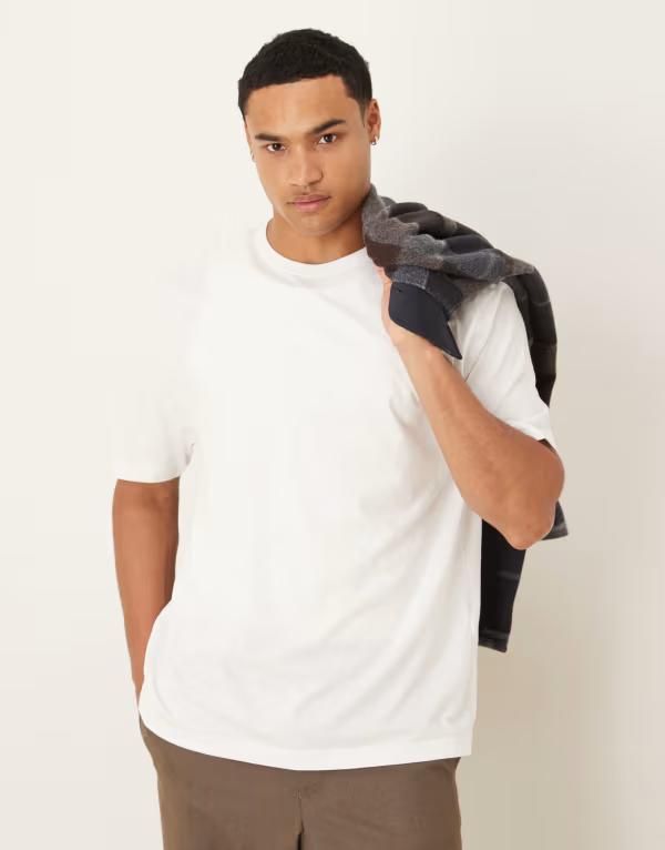 エイソス メンズ トップス Tシャツ コットン ASOS DESIGN Premium SUPIMA Cotton relaxed tshirt WHITE ホワイト