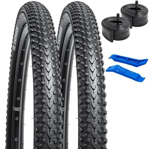 新品 YunSCM 2本セット26 2.125 タイヤ 60TPI 超耐久26x2.125 57-559 自転車タイヤ+自転車チューブ 米式バルブ32mm+タイヤレバー適用 26インチ 2.125 マウンテンバイク、クロスバイクY-1136