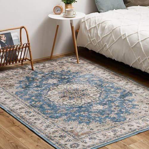 新品 萩原 ラグ ブルー 約130×190cm 「カメオ」 転写プリントラグ