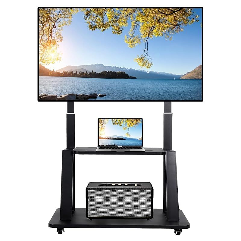 テレビスタンド 壁寄せ キャスター付き 自立式スタンド 双柱設計 2段棚