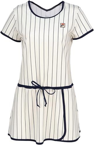 新品 FILA TENNIS(フィラ テニス) テニス レディース 半袖 ワンピース ストライププリント ウエストドローストリング ワンピース 吸水速乾機能 UVカット加工 EL0231 アイボリー M