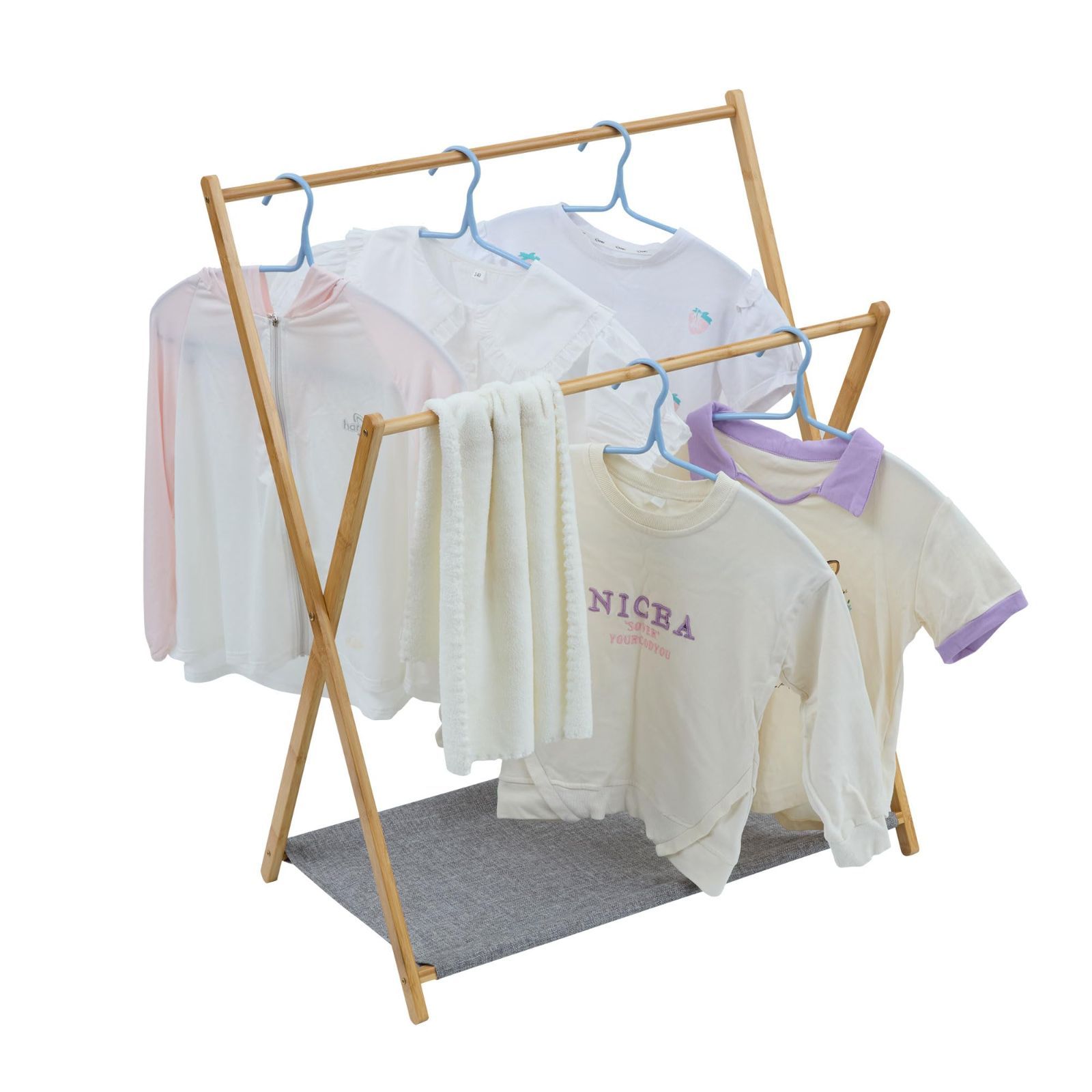 特価】省スペース 折り畳み 耐荷重10kg 収納 服 天然楠竹製 棚付き